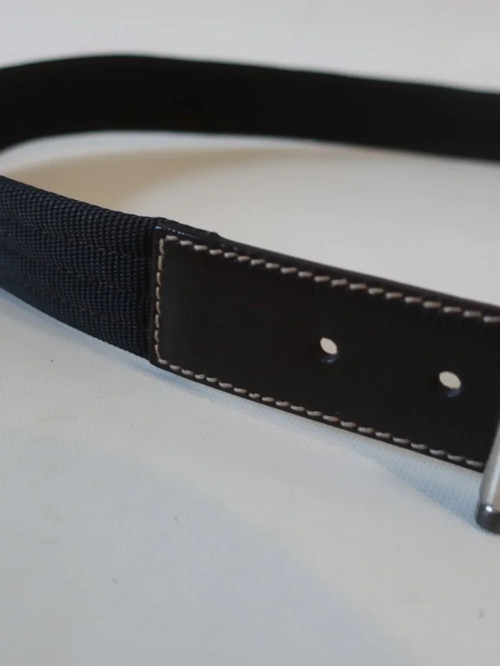 Mens Prada Brown Fabric & Leather Silver Buckle Belt 38/95 - Picture 3 of 10
